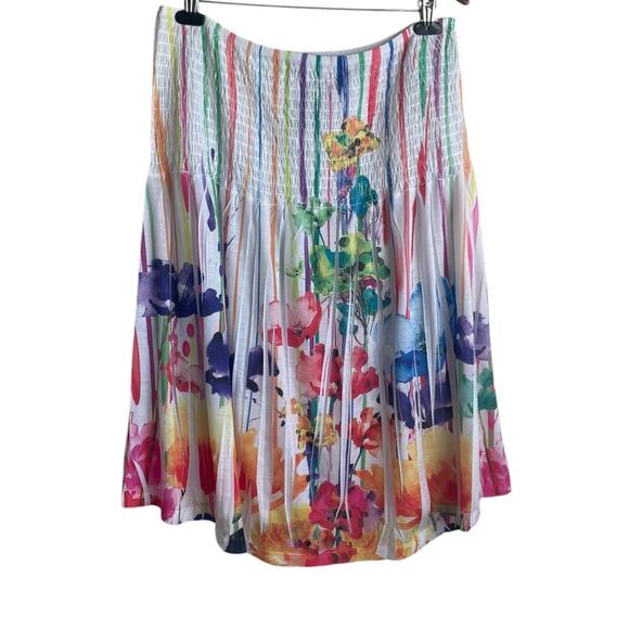 Lane Bryant Women Pleated Skirt 26/28 Rainbow Smock Waist Floral Fairy Whimsy - Picture 3 of 8